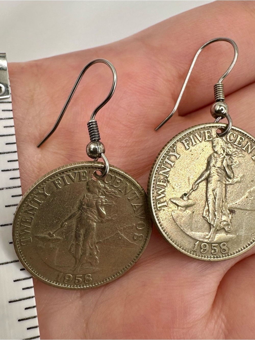 Vintage 1958 Philippines Coin Earrings – Handmade